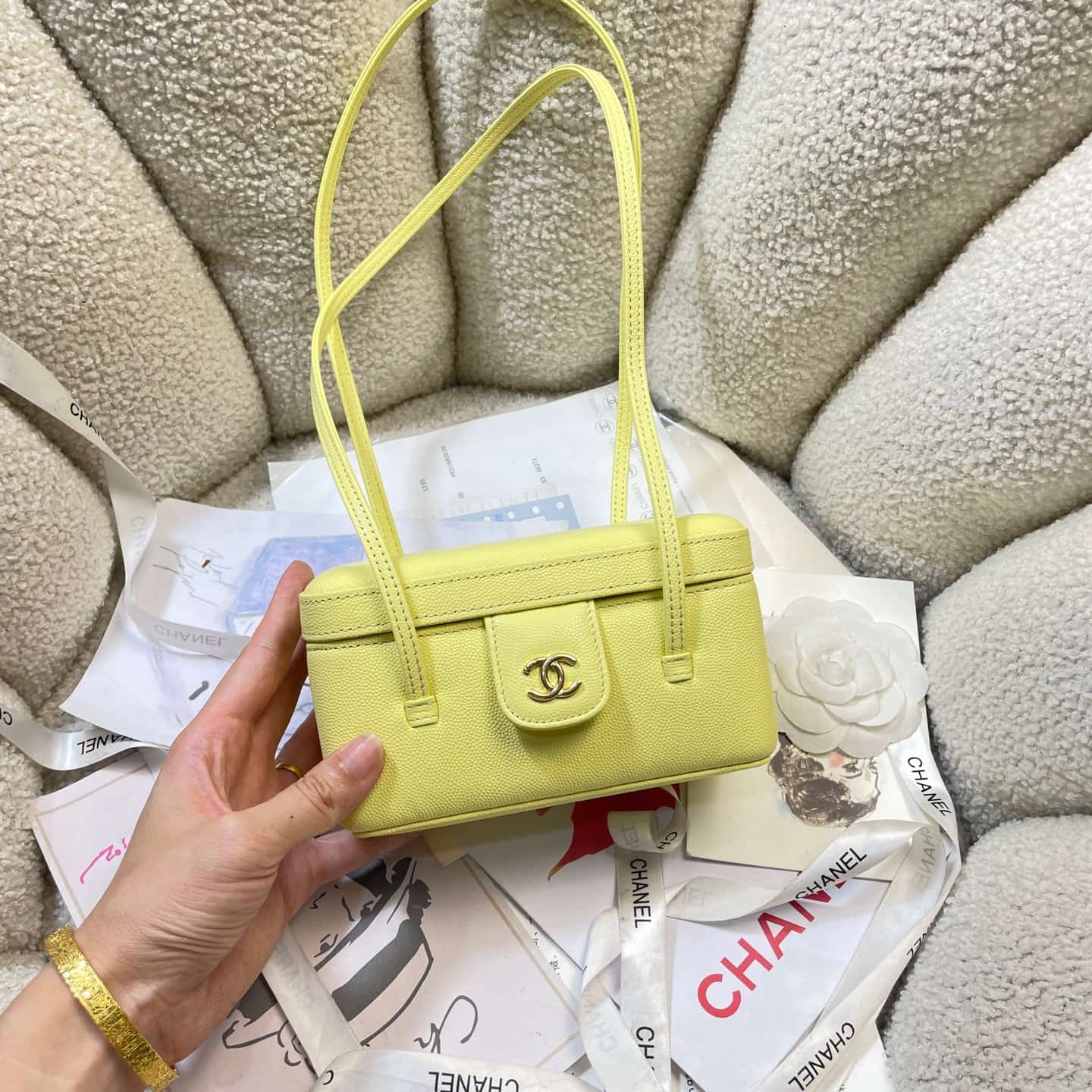 Chanel Long Vanity with Leather Strap Grained Shiny Calfskin & Gold-Tone Metal Yellow AP5067 A