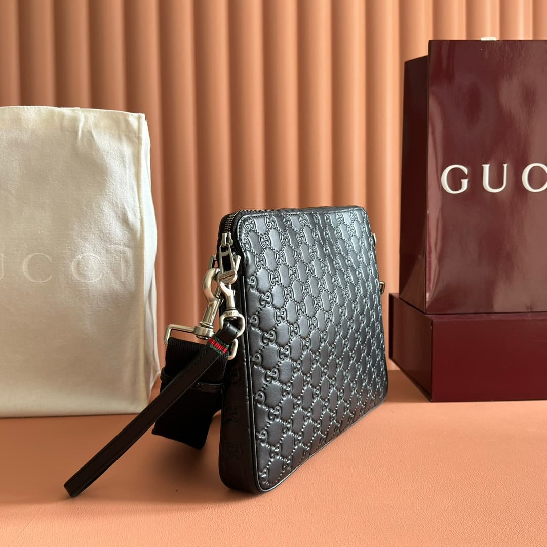 Gucci GG Emblem medium crossbody bag Black embossed GG smooth leather 850214 High