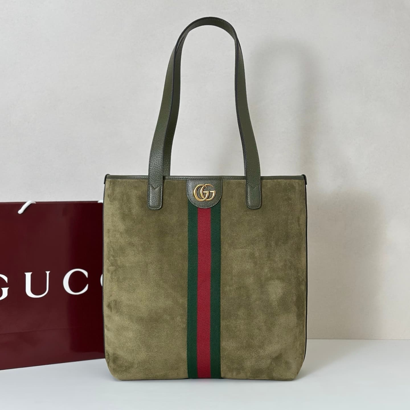 Gucci Ophidia medium tote bag 834465 dark green suede High