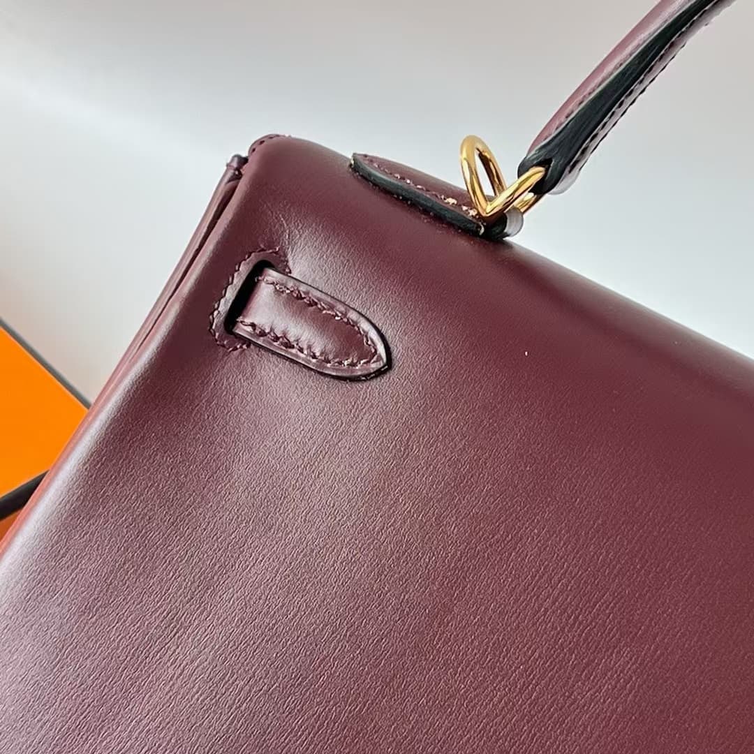 Hermes Kelly 25/28/32cm Retourne Bag Box Leather In Burgundy WAX High Customizing style