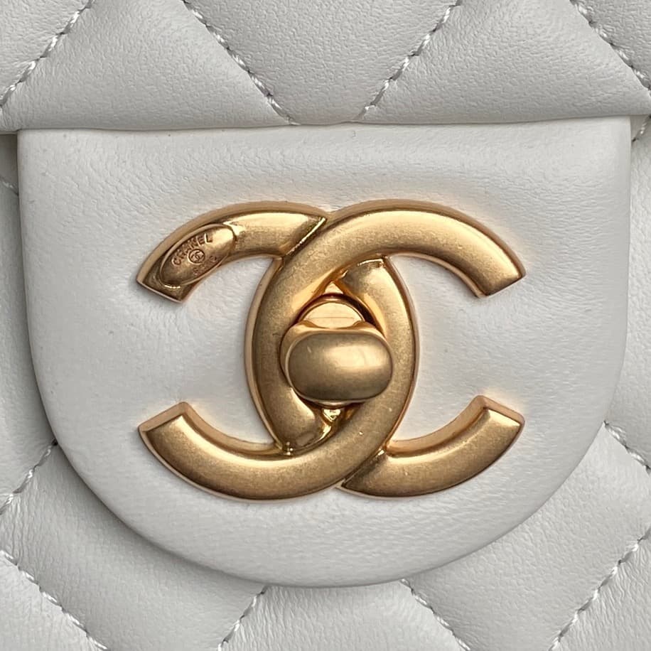 Chanel Classic Flap Bag Lambskin & Gold-Tone Metal AS5756 White High