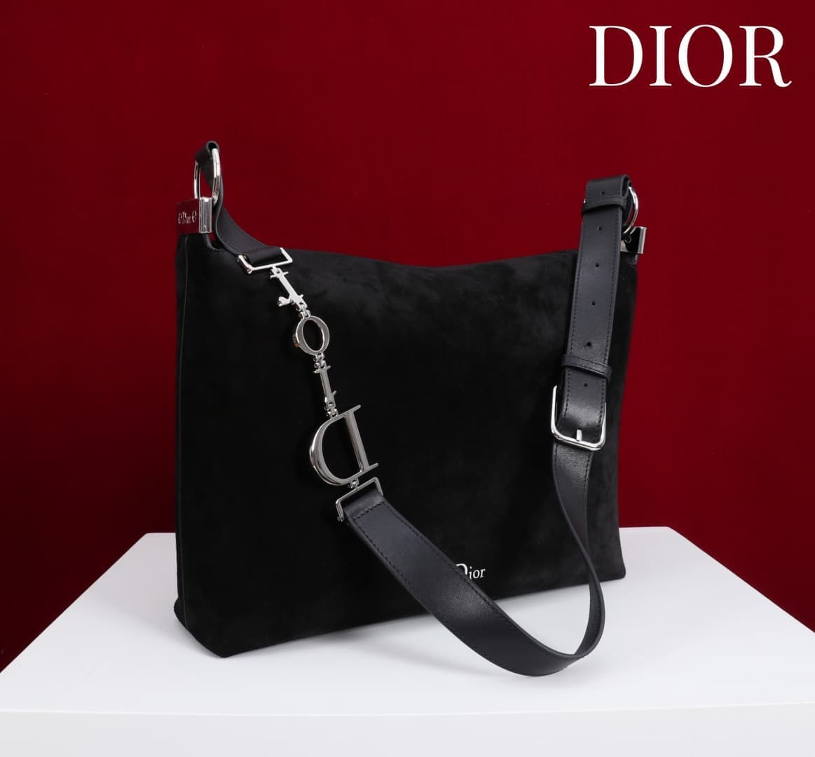 Medium Diorly Bag Black Suede Calfskin Silver lettering High