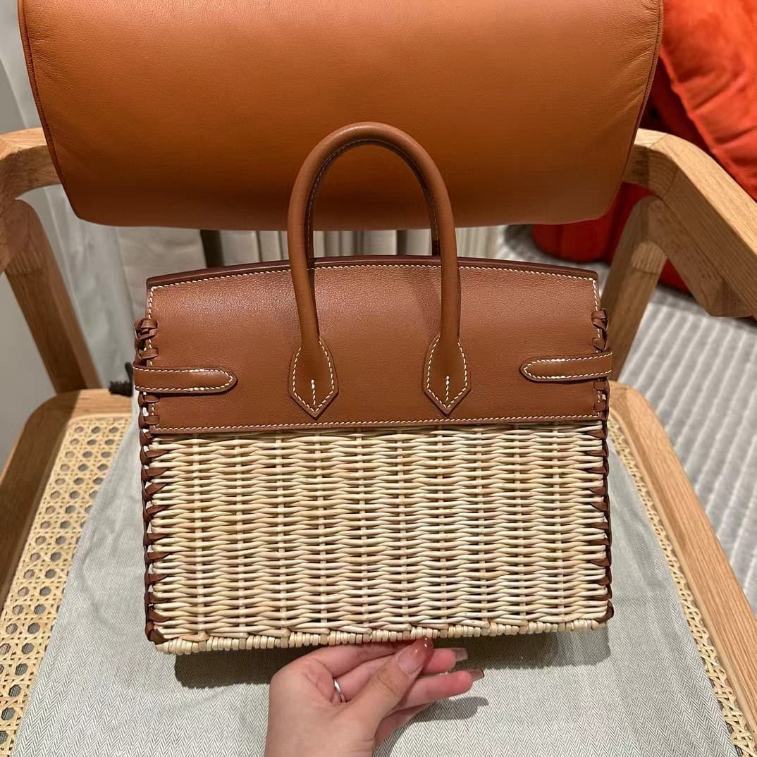 Hermes Picnic Birkin 25cm Bag Osier Wicker Silver Metal WAX High