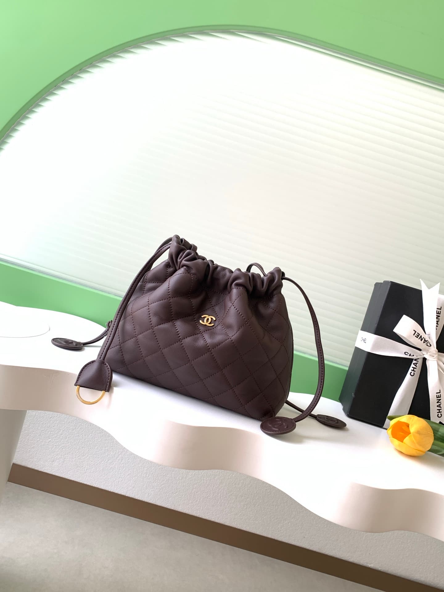 Chanel Clutch with Leather Strap Quilted Leather & Gold-tone Metal AP5227 Brown A