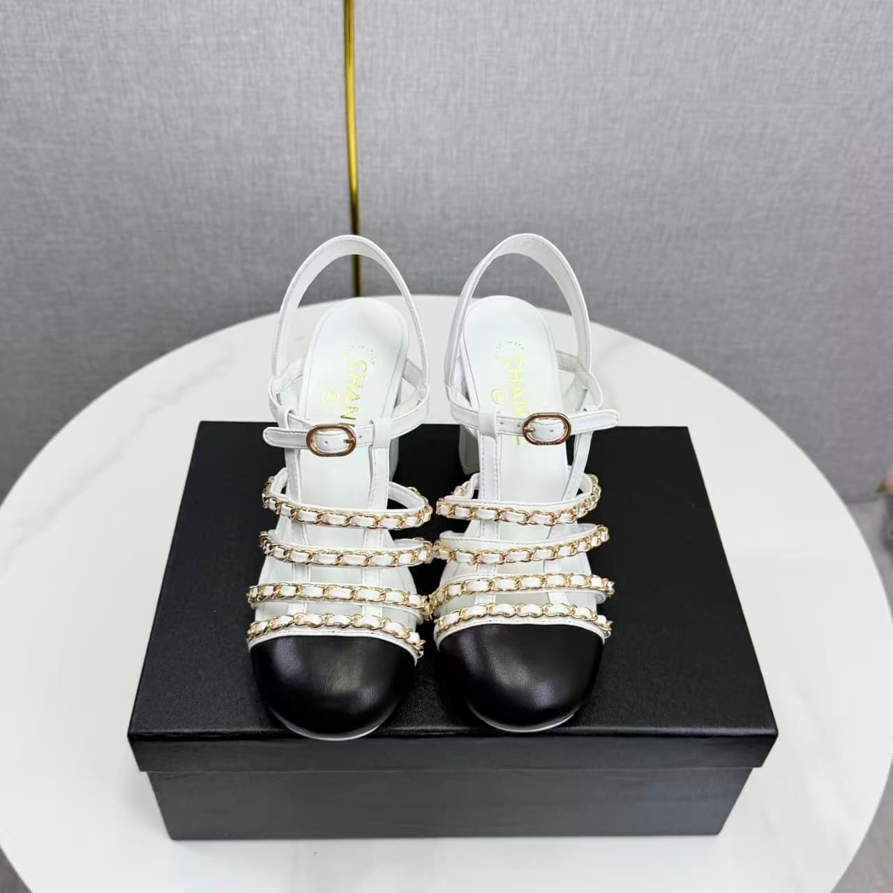 CHANEL chain-strap heels