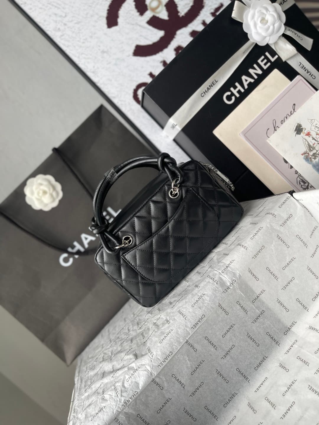 Chanel Cambon Ligne Bowler bag Calfskin & Silver-Tone Metal AS25172 Black High