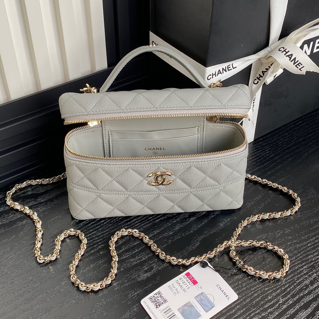 Chanel VANITY WITH CHAIN AP4407 Grained Calfskin & Gold-Tone Metal Grey High