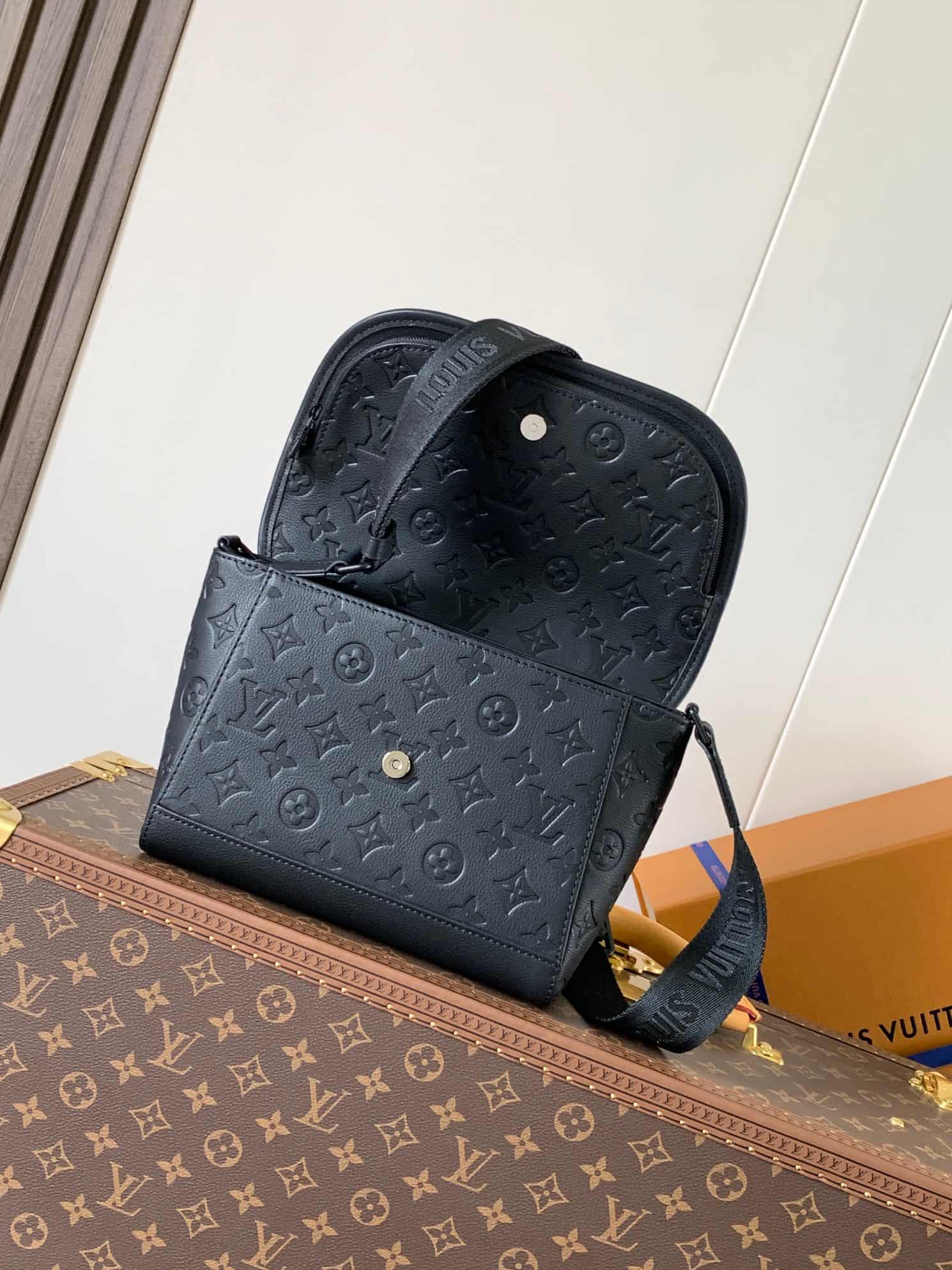 Louis Vuitton Pulse Messenger Black Monogram Shadow embossed calf leather M14874 High