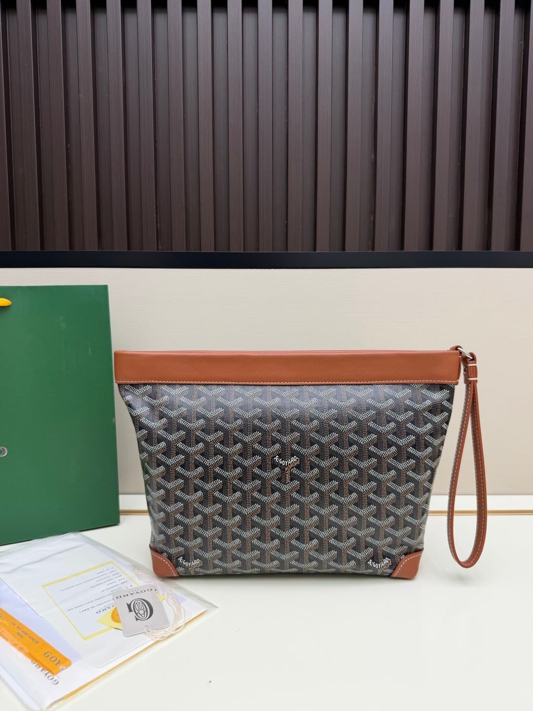 Goyard Conti pouch Goyardine canvas and Chevroches Calfskin Brown High
