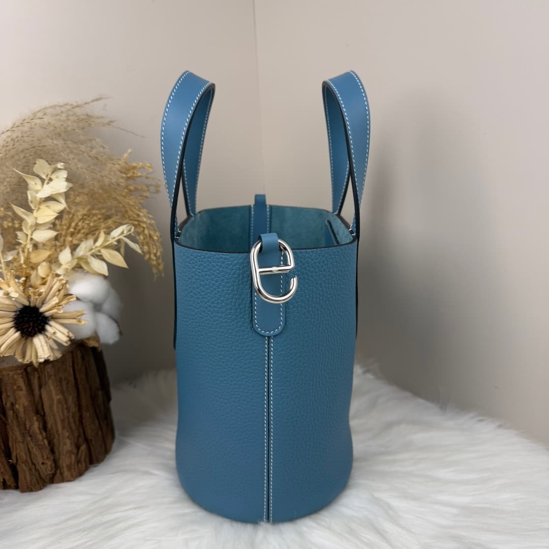 Hermès Picotin In-The-Loop 18 bag Silver/Gold Metal Bleu Jean Wax High