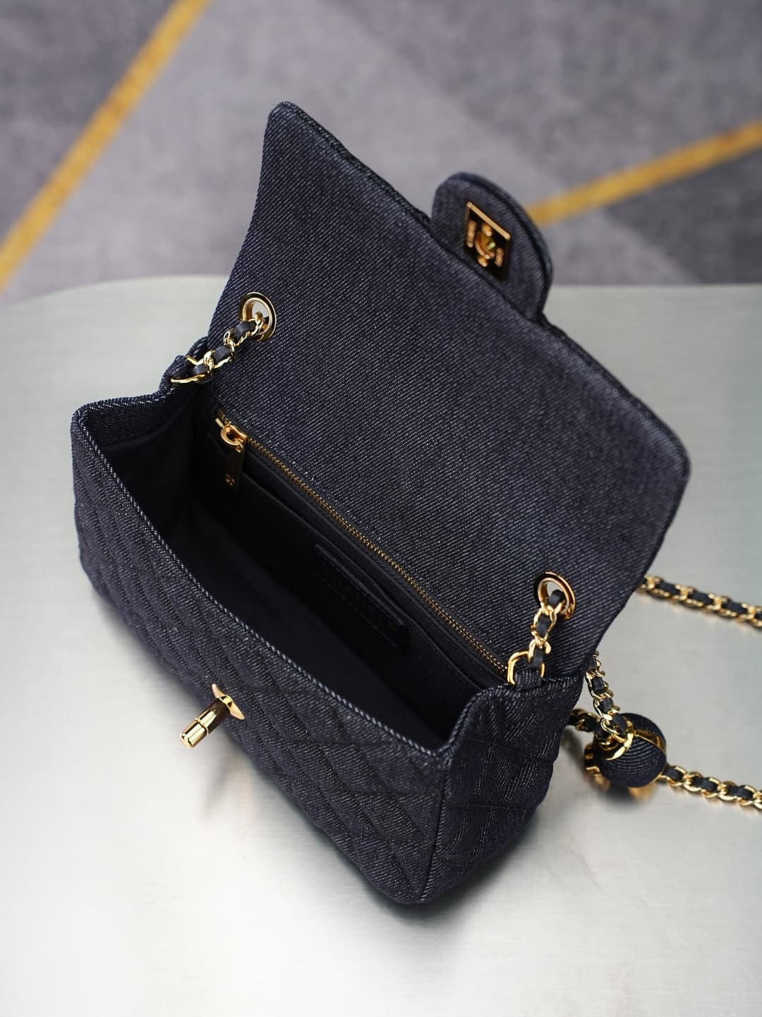MINI FLAP BAG Denim & Gold-Tone Metal Dark Black AS1787 A