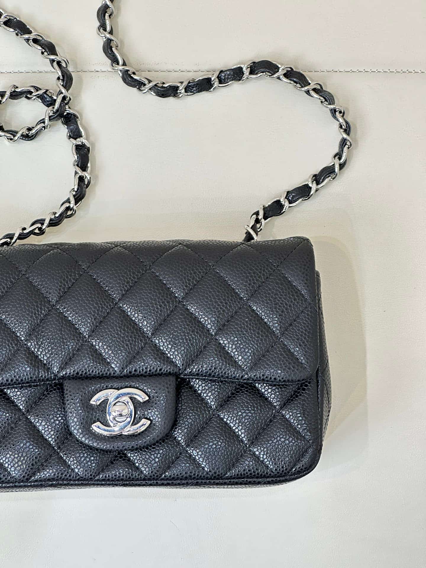 CHANEL Mini Classic Handbag Grained Calfskin & Silver-tone Metal A69900 Black TOP