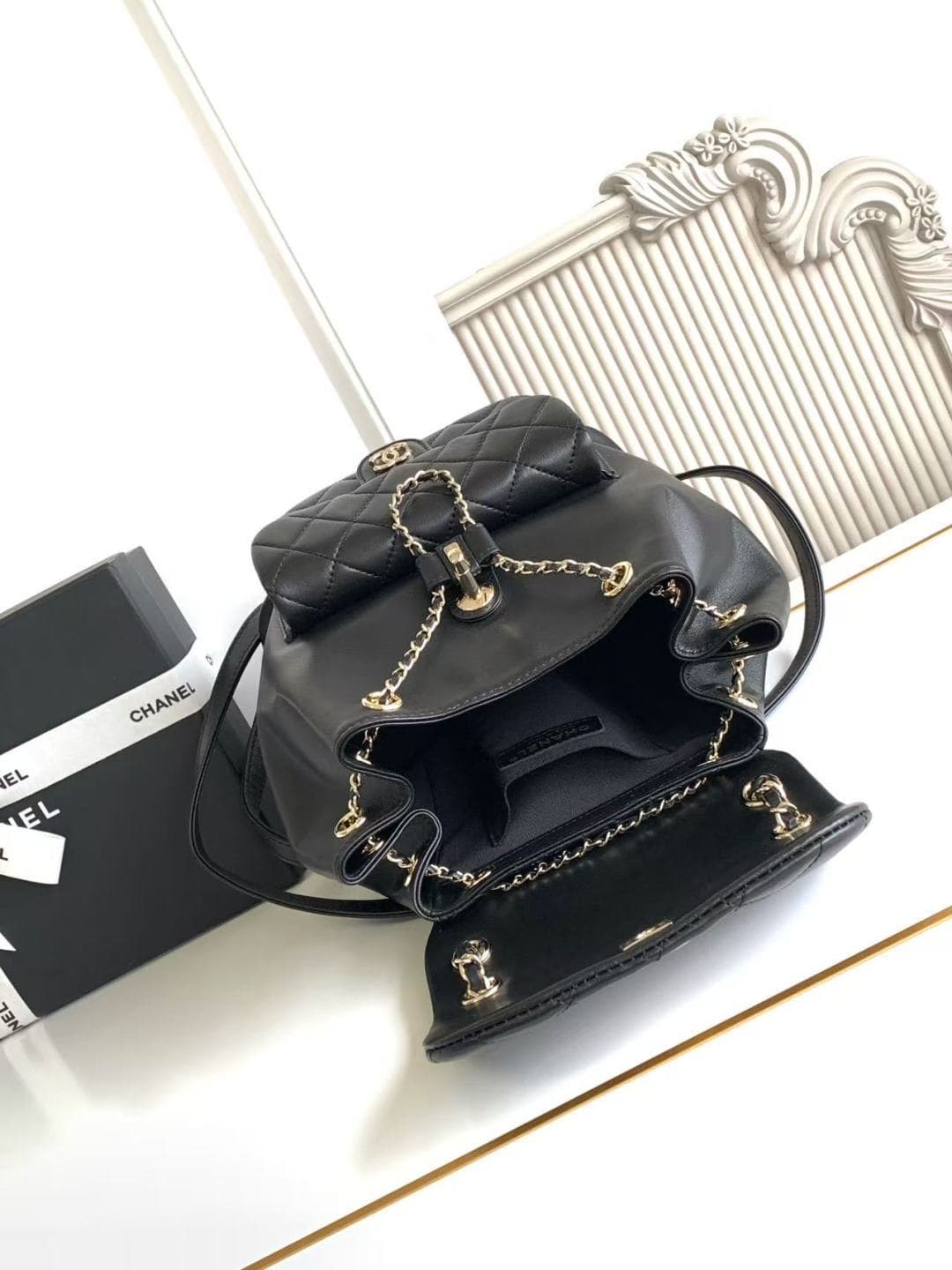 Chanel Medium Quilted Duma Backpack Lambskin AS3618 Black A