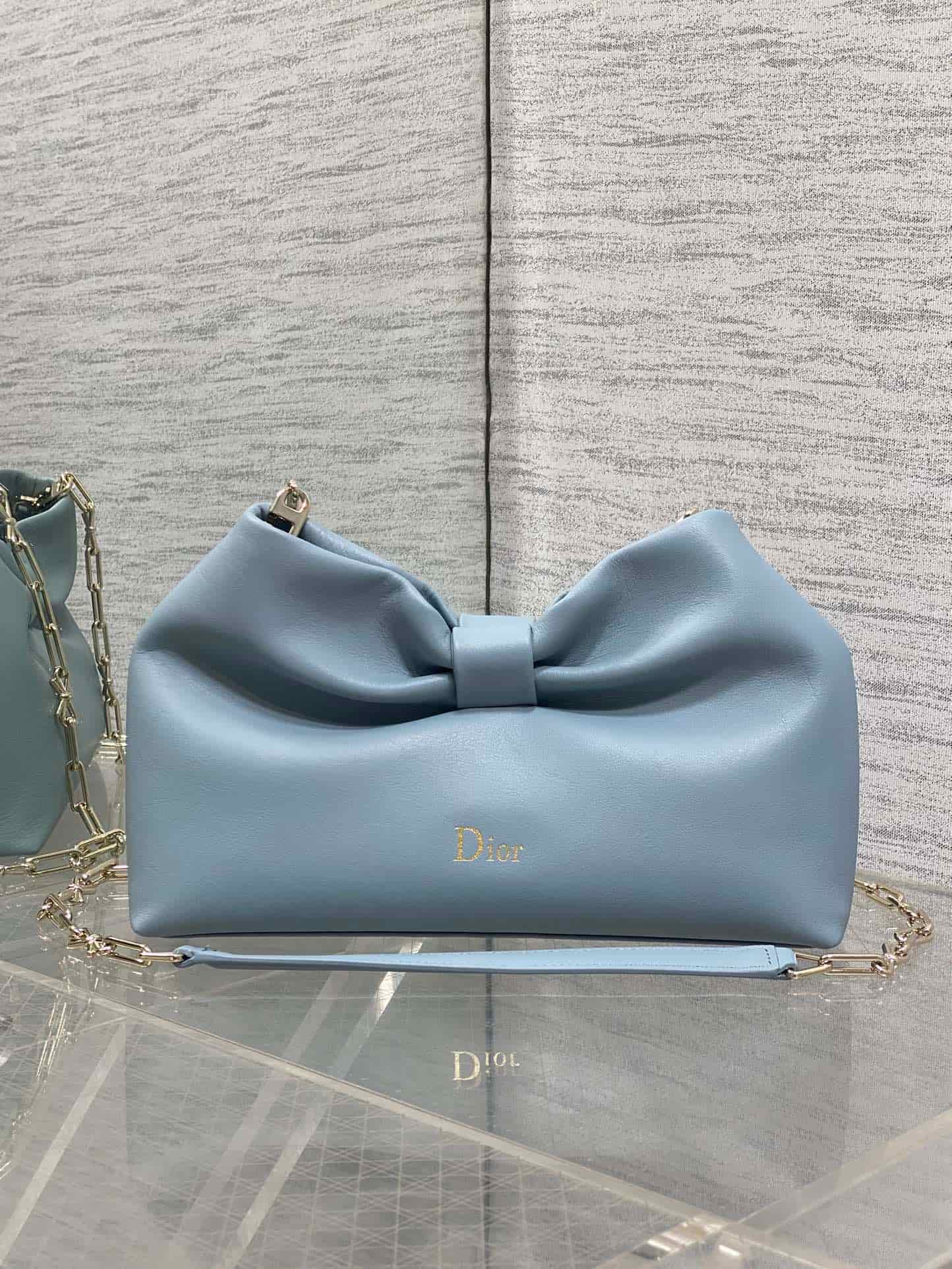 Small Dior Bow Bag Bleu Tourmaline Leather High