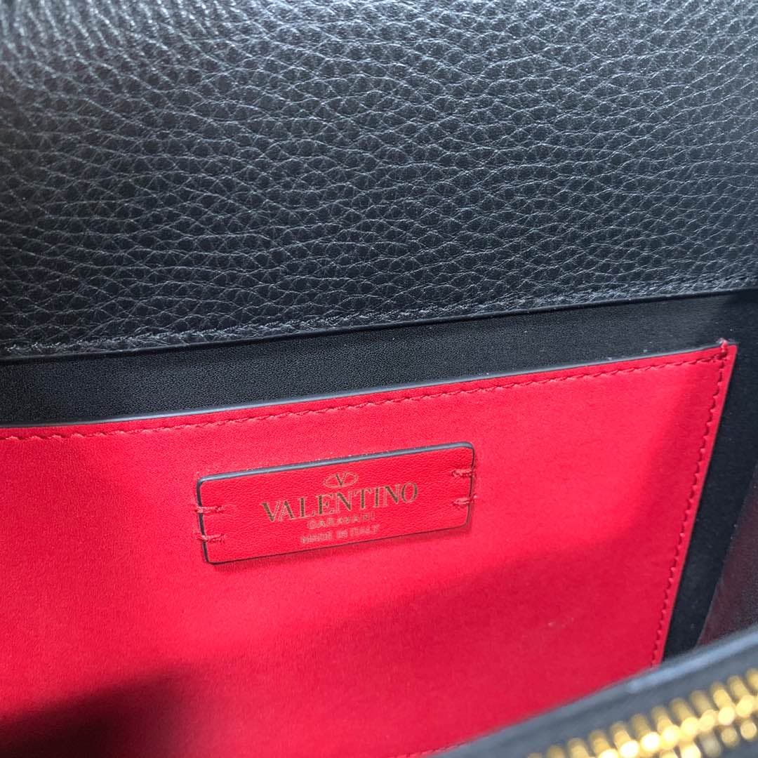 Valentino Vsling Large Shoulder Bag In Black Grainy Calfskin High