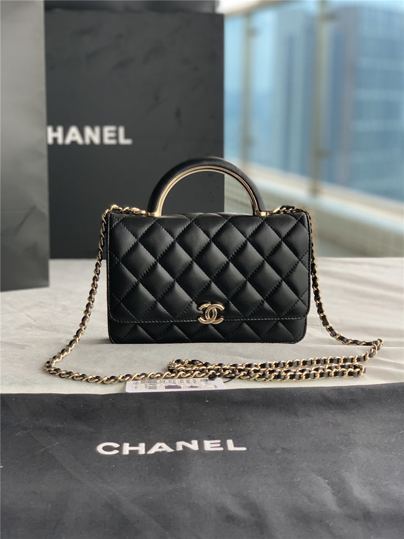 Chanel Wallet on Chain With Handle AP2844 Lambskin & Gold-Tone Metal Black A