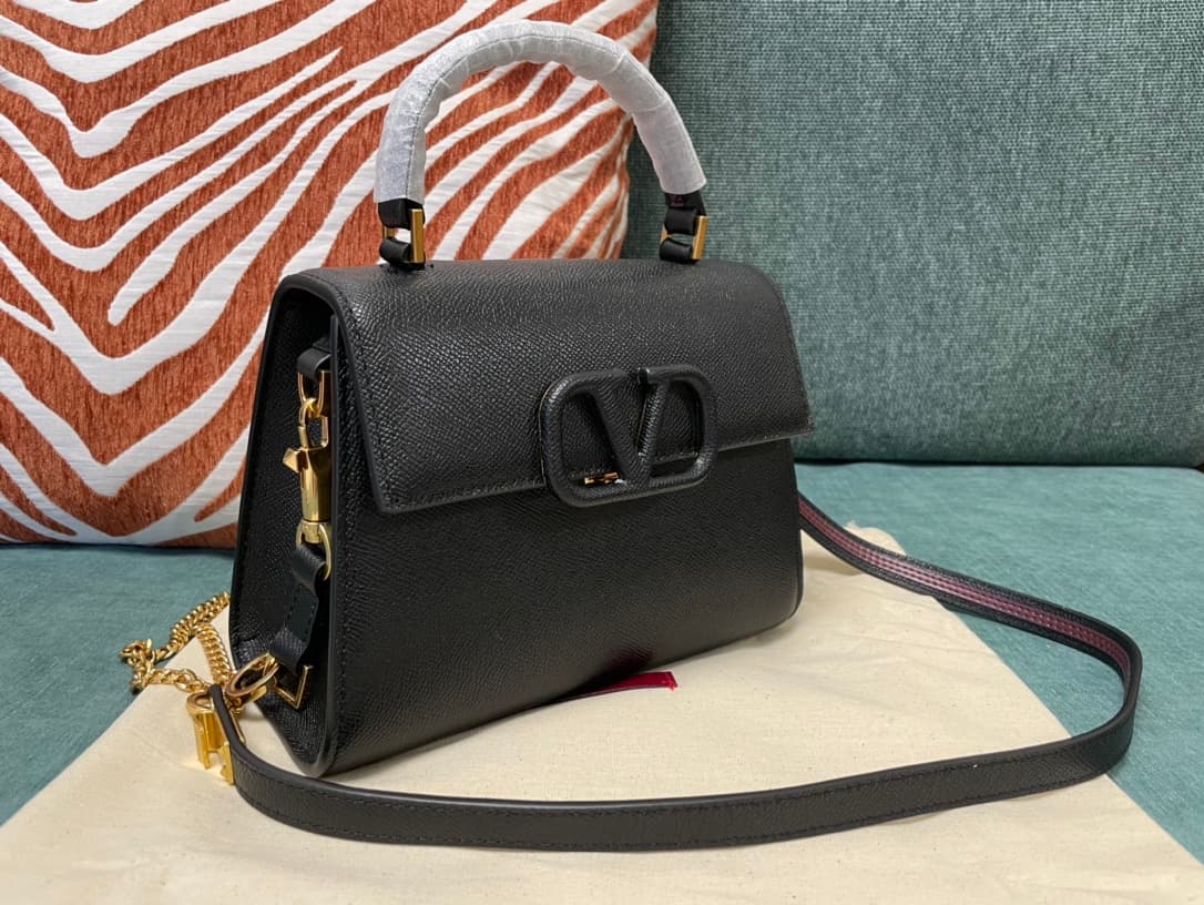 Valentino Mini Vsling Handbag In Black Grainy Calfskin High