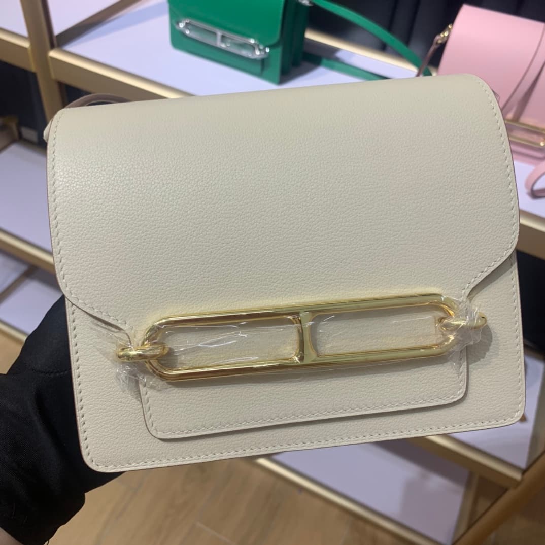 Hermes Roulis wallet in Craie Calfskin Etoupe WAX Gold/Silver-Metal High