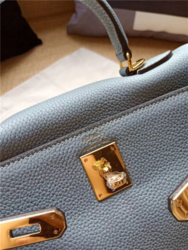 Hermes Kelly 25/28 Retourne Bag Calfskin In Bleu Lin High