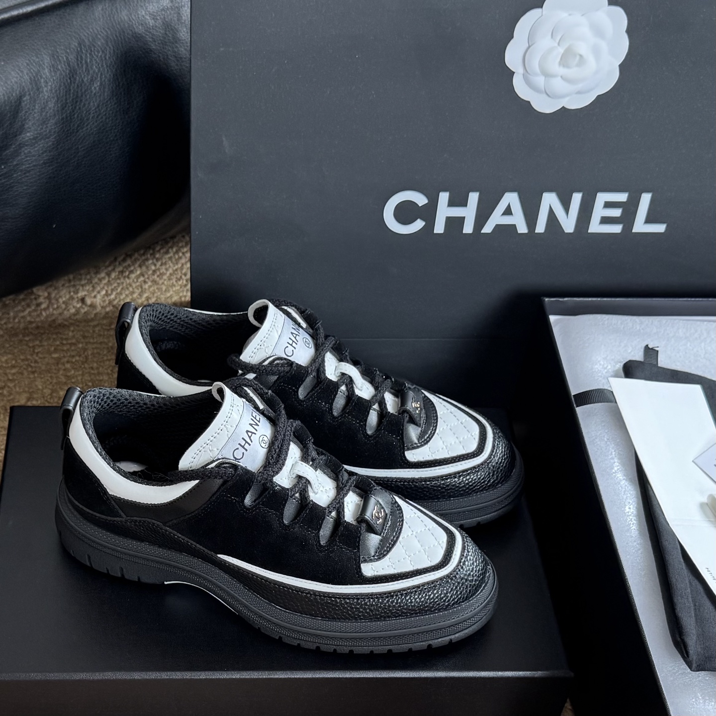 Chanel Calfskin Suede Calfskin Lambskin  Sneaker shoes Women