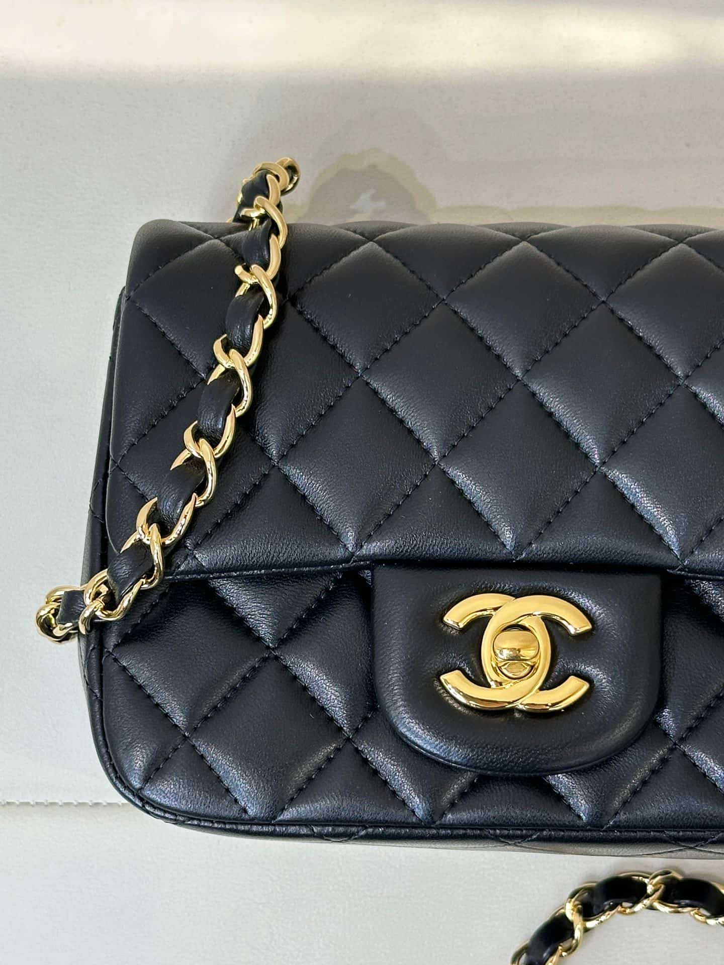 CHANEL Super Mini Classic Handbag Lambskin & Gold-Tone Metal A35200 Black TOP