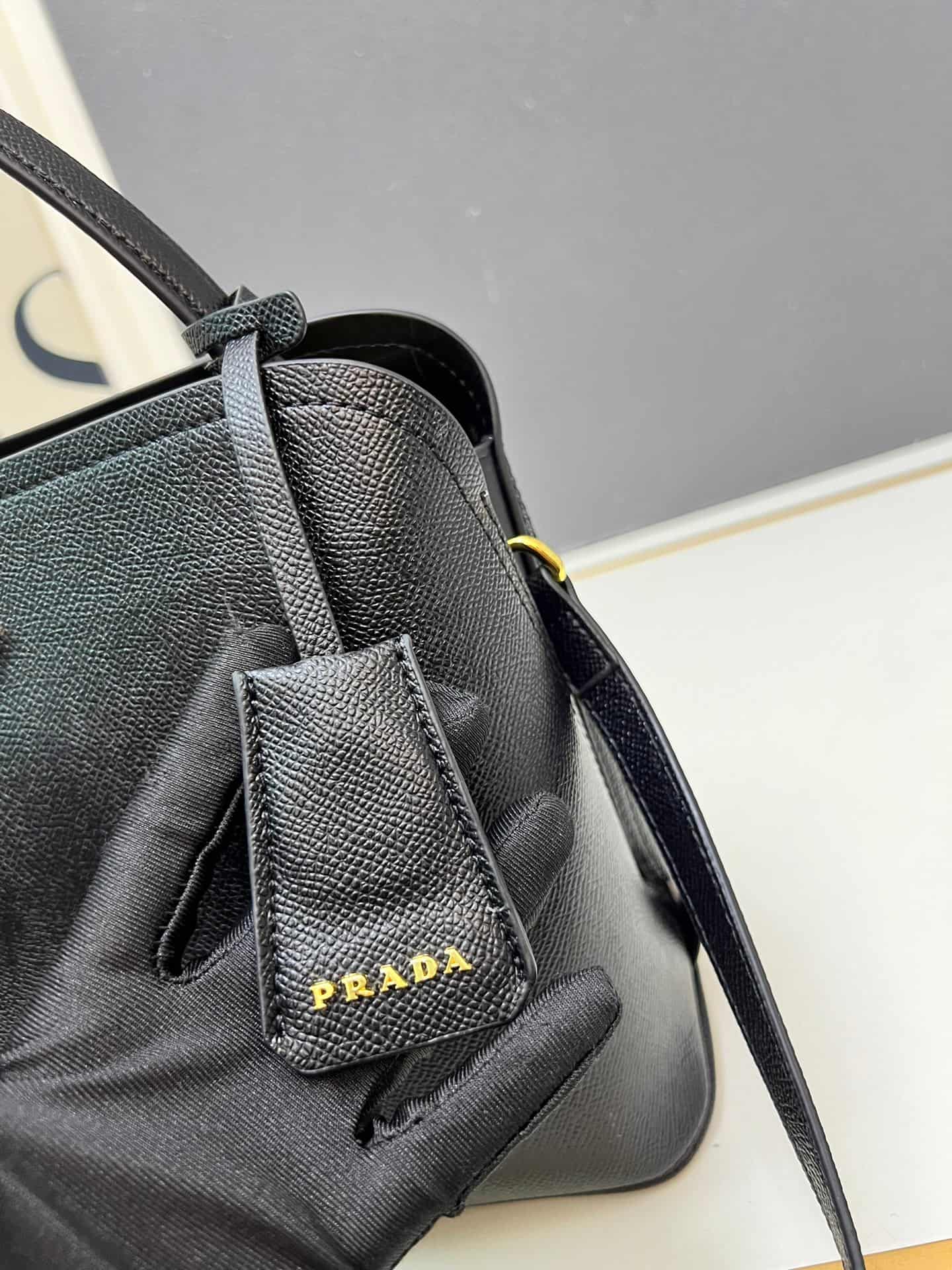 Prada Saffiano Leather Matinée Handbag Black