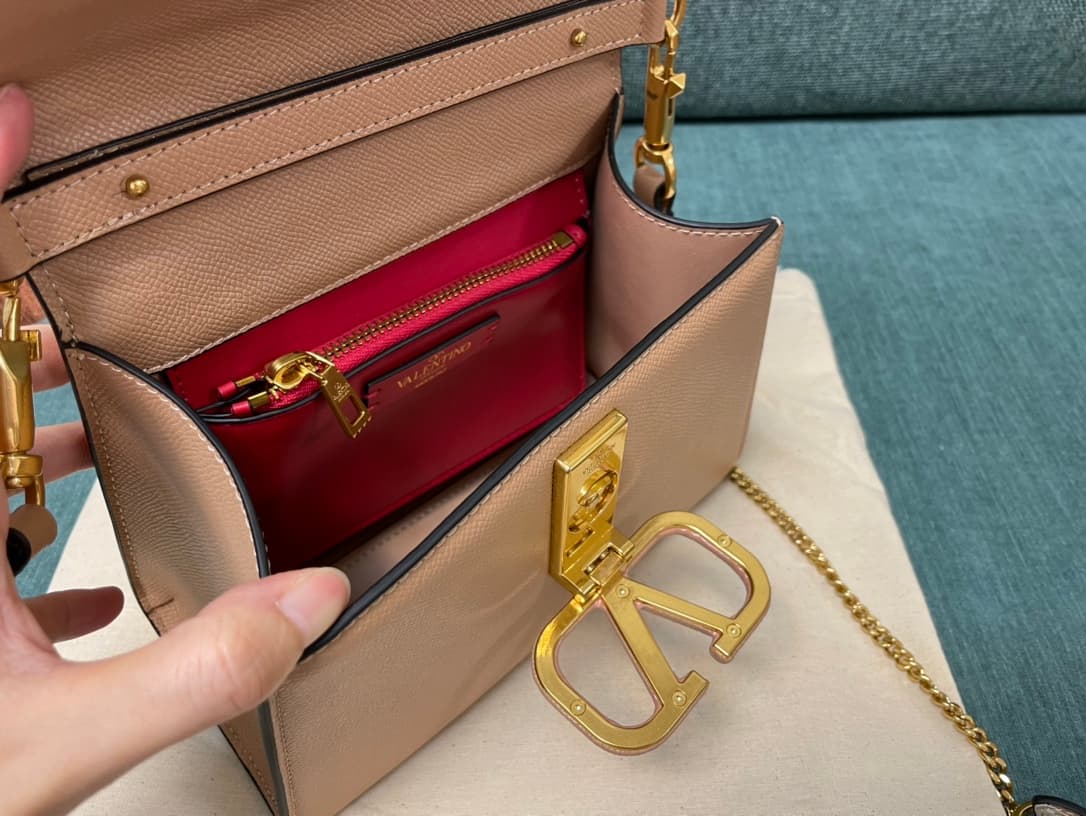 Valentino Mini Vsling Handbag In Nude Pink Grainy Calfskin High