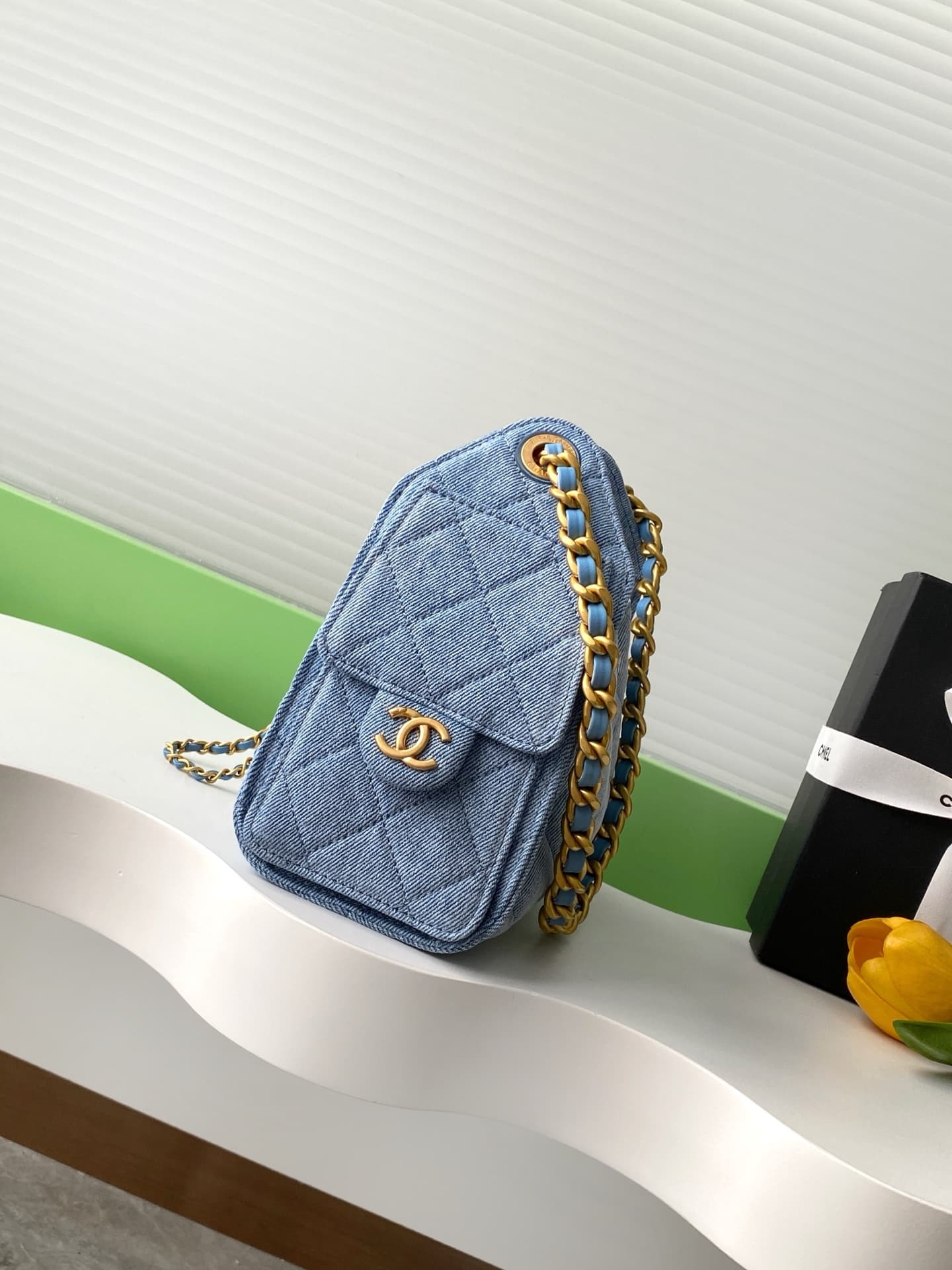 Chanel 25 Mini Hobo handbag AS5631 Denim & gold-tone metal Blue A