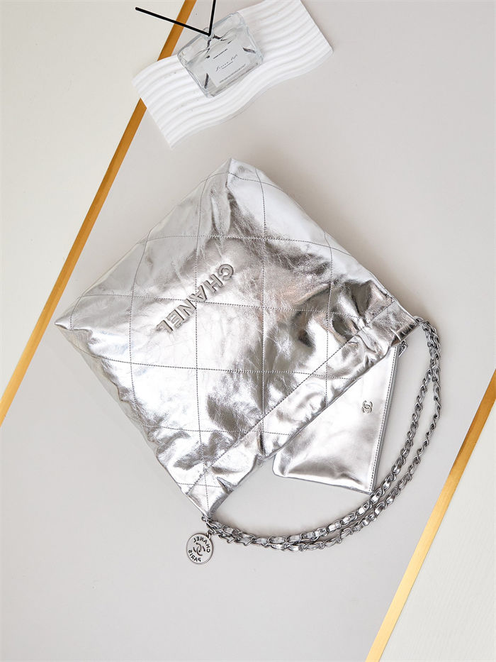 Chanel 22 SMALL HANDBAG Metallic Calfskin & Silver-Tone Metal AS3260 Silver A