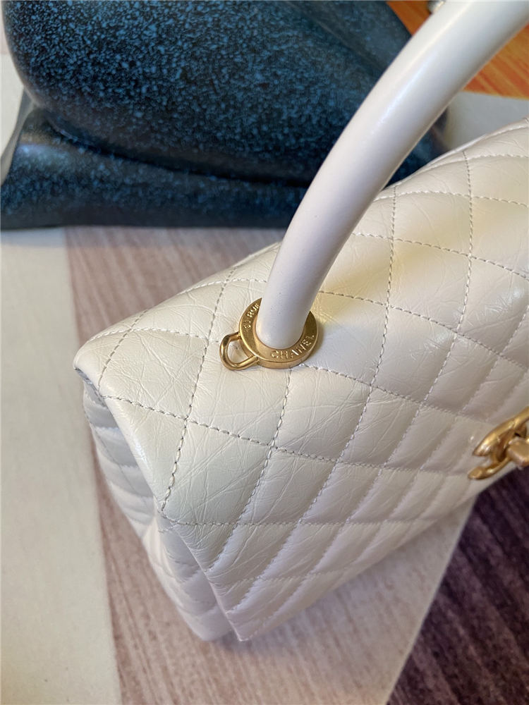 Medium FLAP BAG WITH TOP HANDLE Shiny Calfskin Gold Metal High