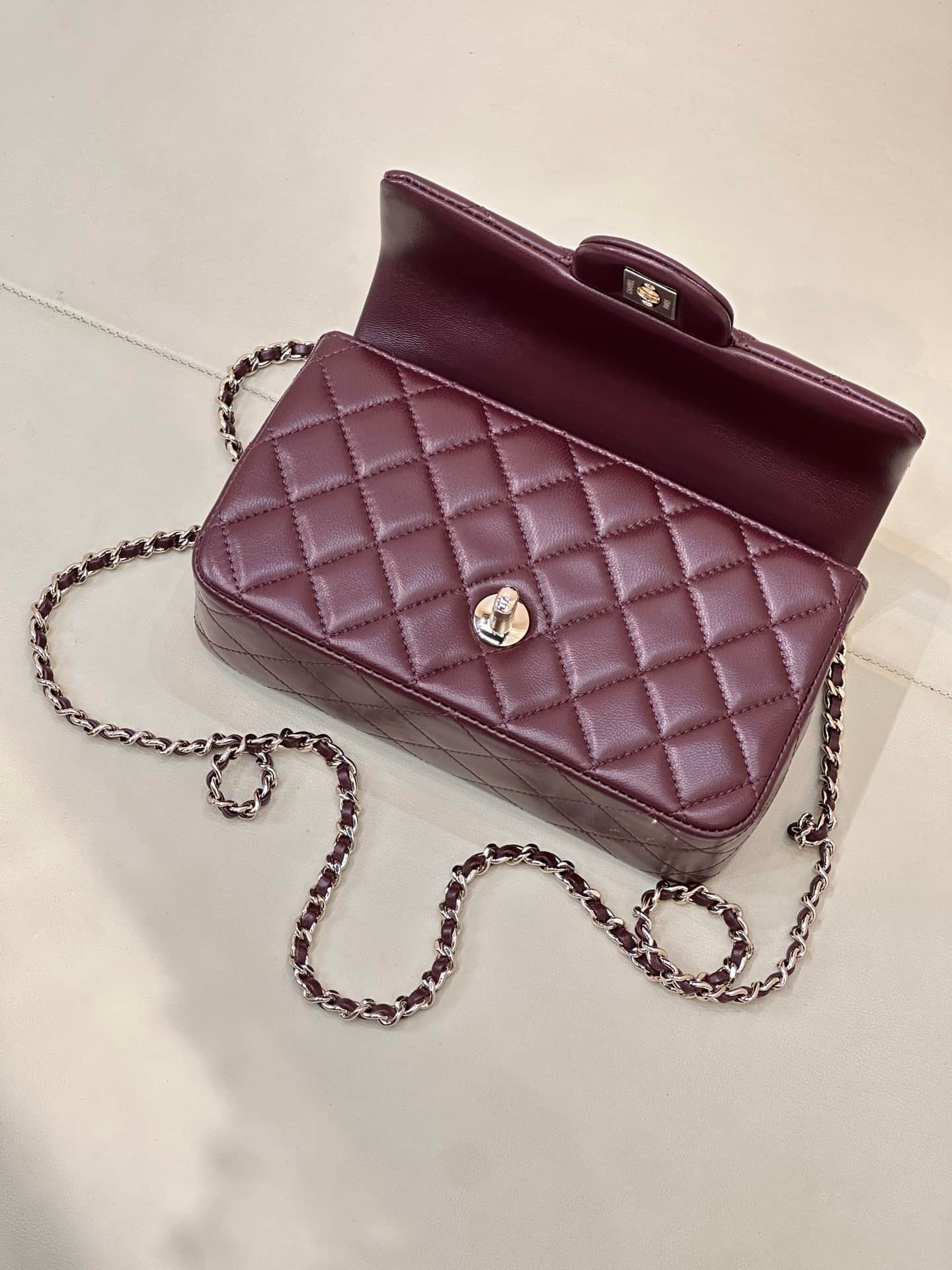Chanel Mini Classic Handbag Lambskin Strass & Gold-Tone Metal AS2431 Burgundy TOP