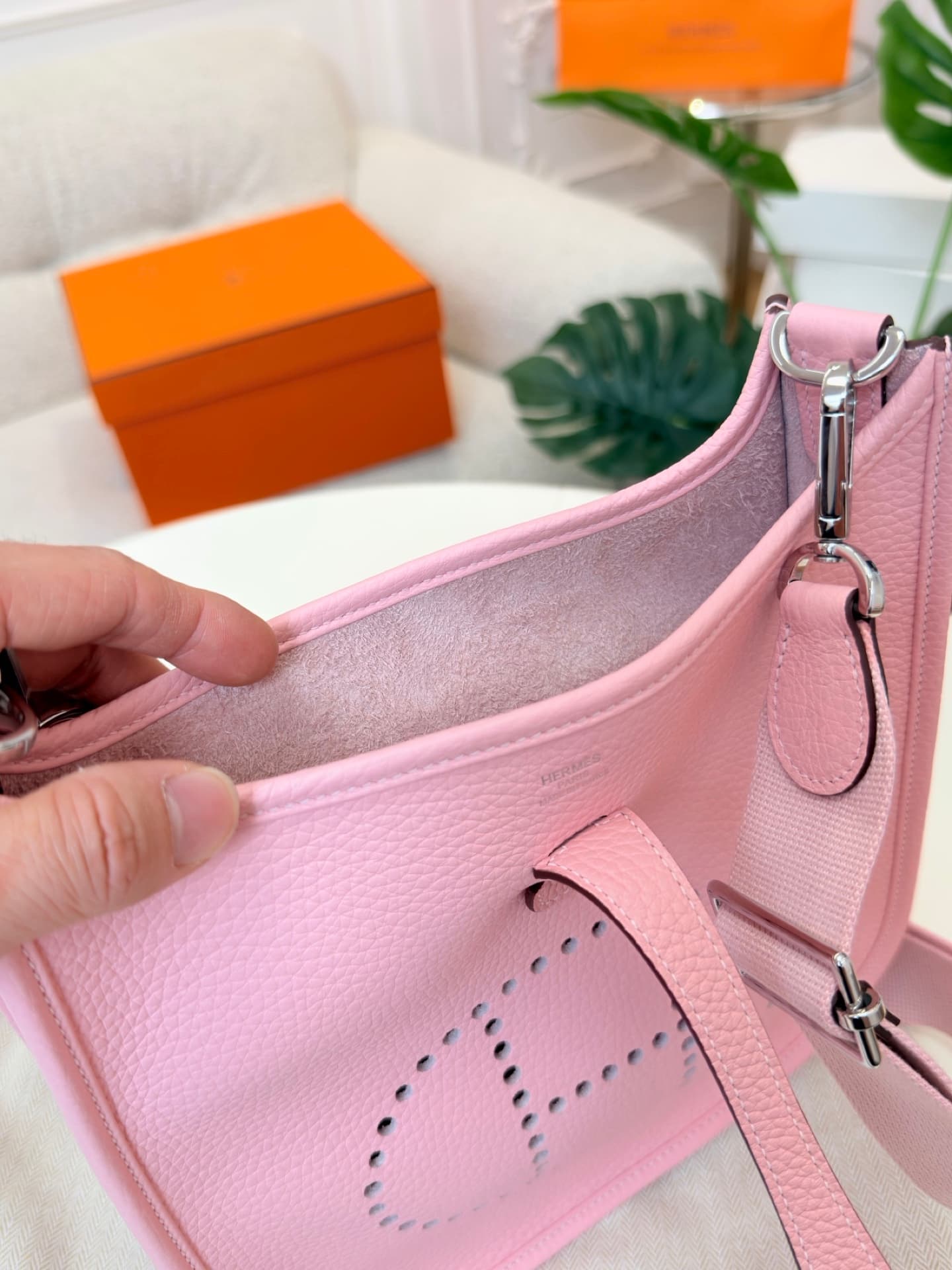 Hermes Evelyne Mini 23 Bag Calfskin In Pink WAX High