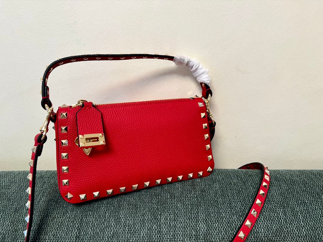 Valentino Garavani Mini Rockstud crossbody bag in Red Grained Calfskin High