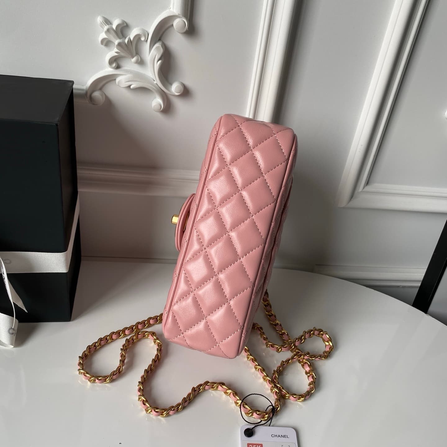 Chanel Mini Flap Bag with Top Handle Lambskin& Gold-tone Metal Light Pink AS5814 A