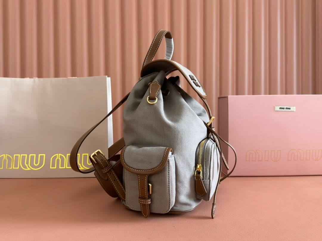 Miu Miu Cornflower Aluminum/brandy Denim Backpack 5bz042 High