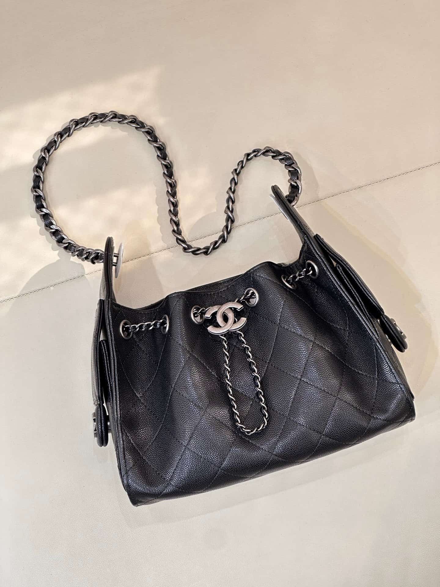 CHANEL 25 Mini Handbag AS5631 Grained Calfskin & Silver-tone Metal Black TOP