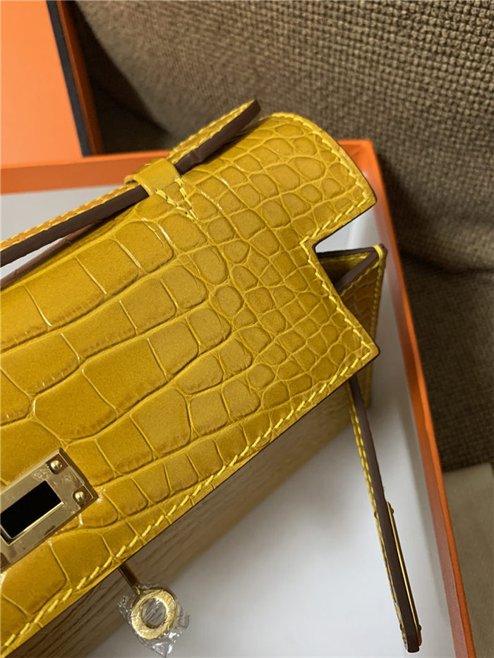 Hermes Kelly Pochette Bag Crocodile Silver/Gold Metal WAX High Customizing Style