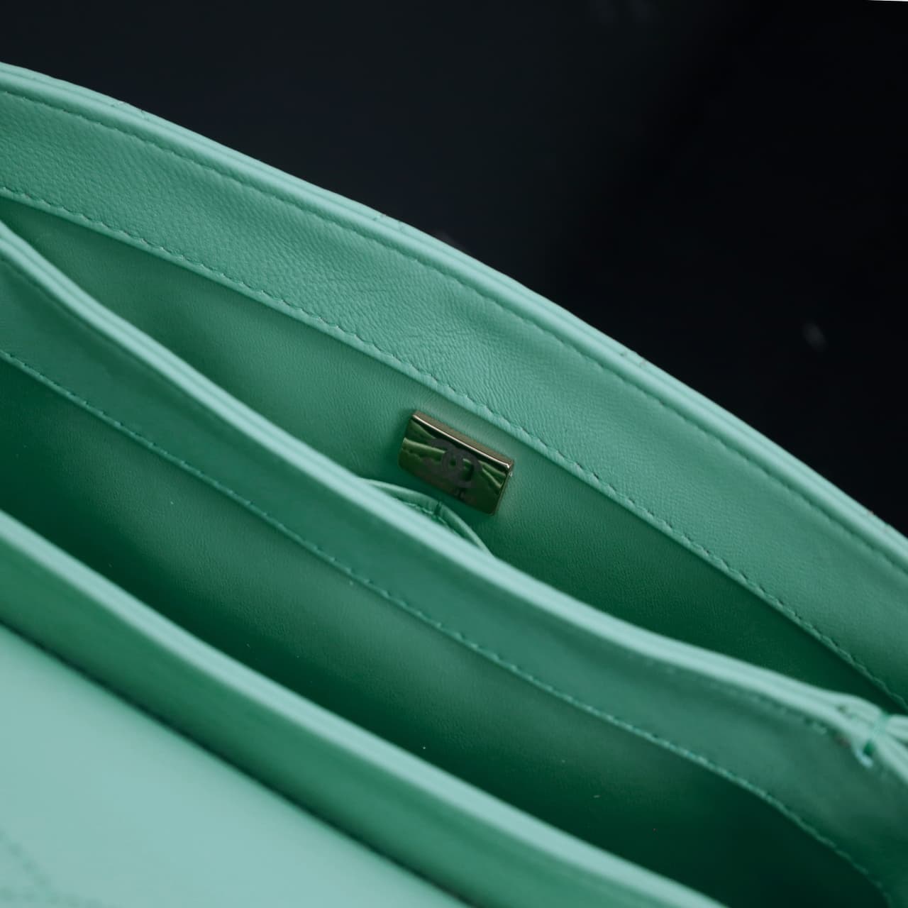 SMALL FLAP BAG WITH TOP HANDLE Lambskin Gold Metal Green A