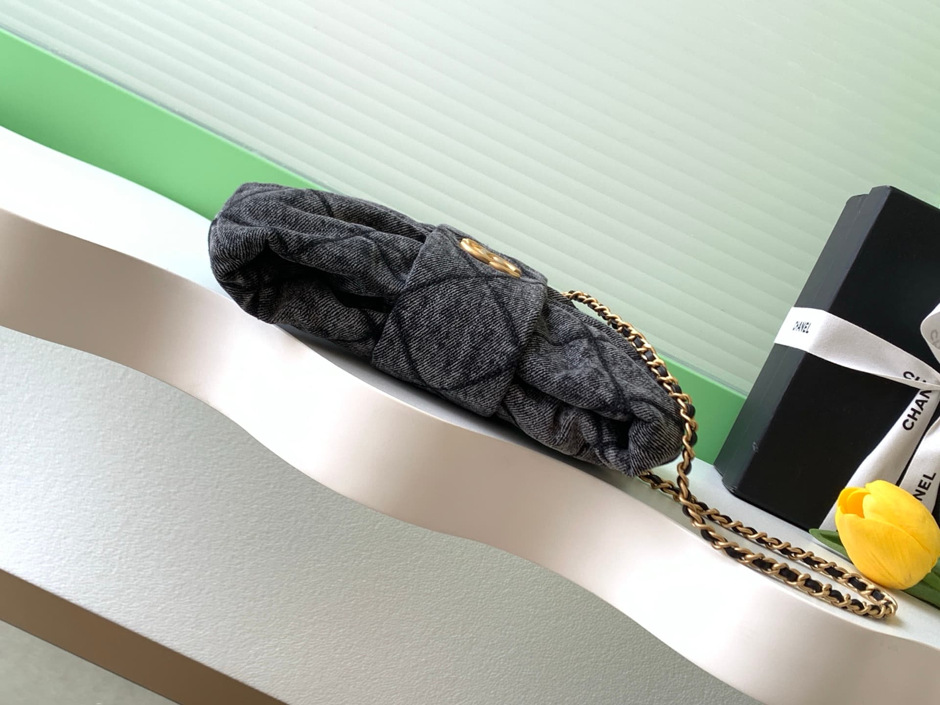 Chanel Mini Bow Bag Denim & Gold-Tone Metal Black AS5849 A