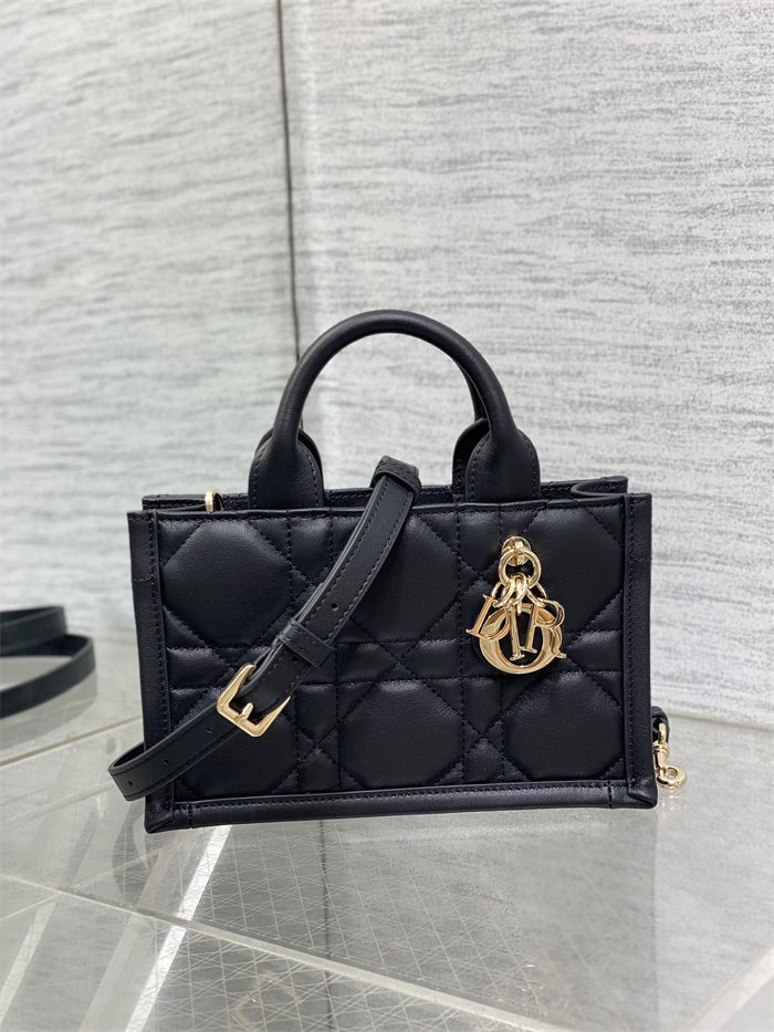 MINI Dior BOOK TOTE Macrocannage Calfskin Black High