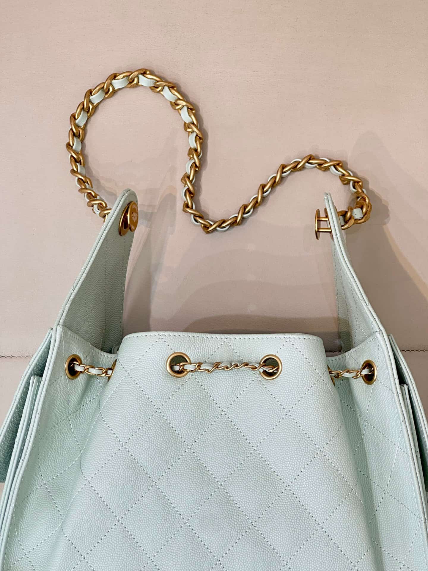 Chanel 25 Small Hobo handbag AS5293 Grained Calfskin & Gold-tone Metal Light Blue TOP