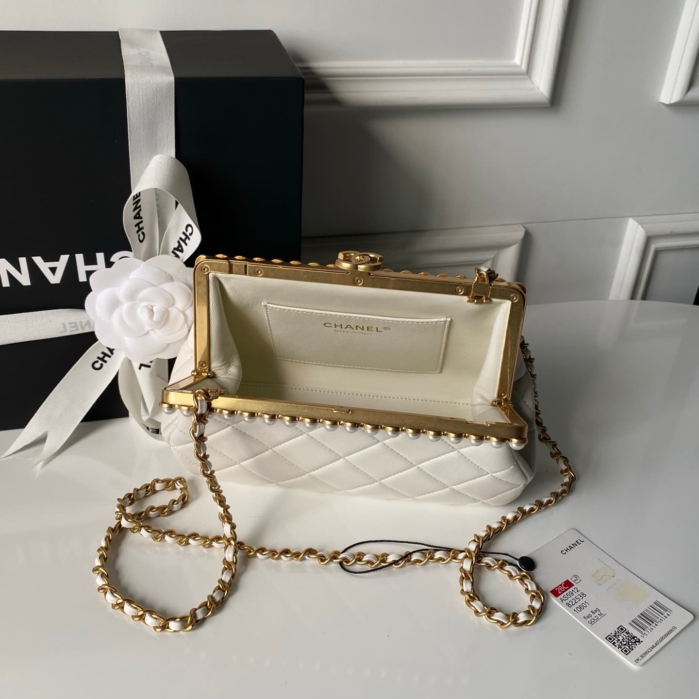Chanel Pearly Lambskin Imitation Pearls & Gold-Tone Metal Cream AS5912 A