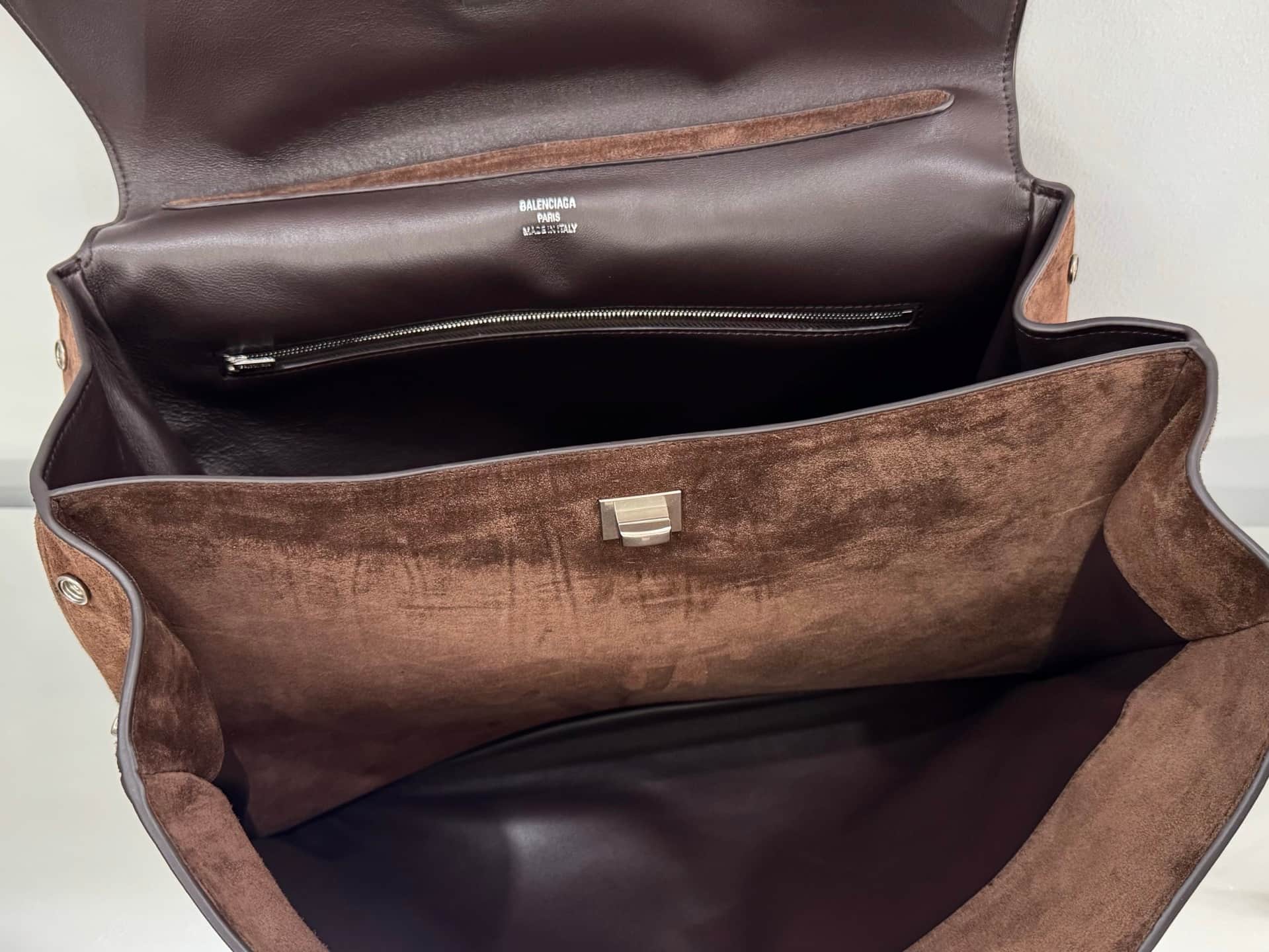Balenciaga Rodeo Large Bag in Light Espresso Waxed Suede Calfskin With Silver-Tone Metal TOP