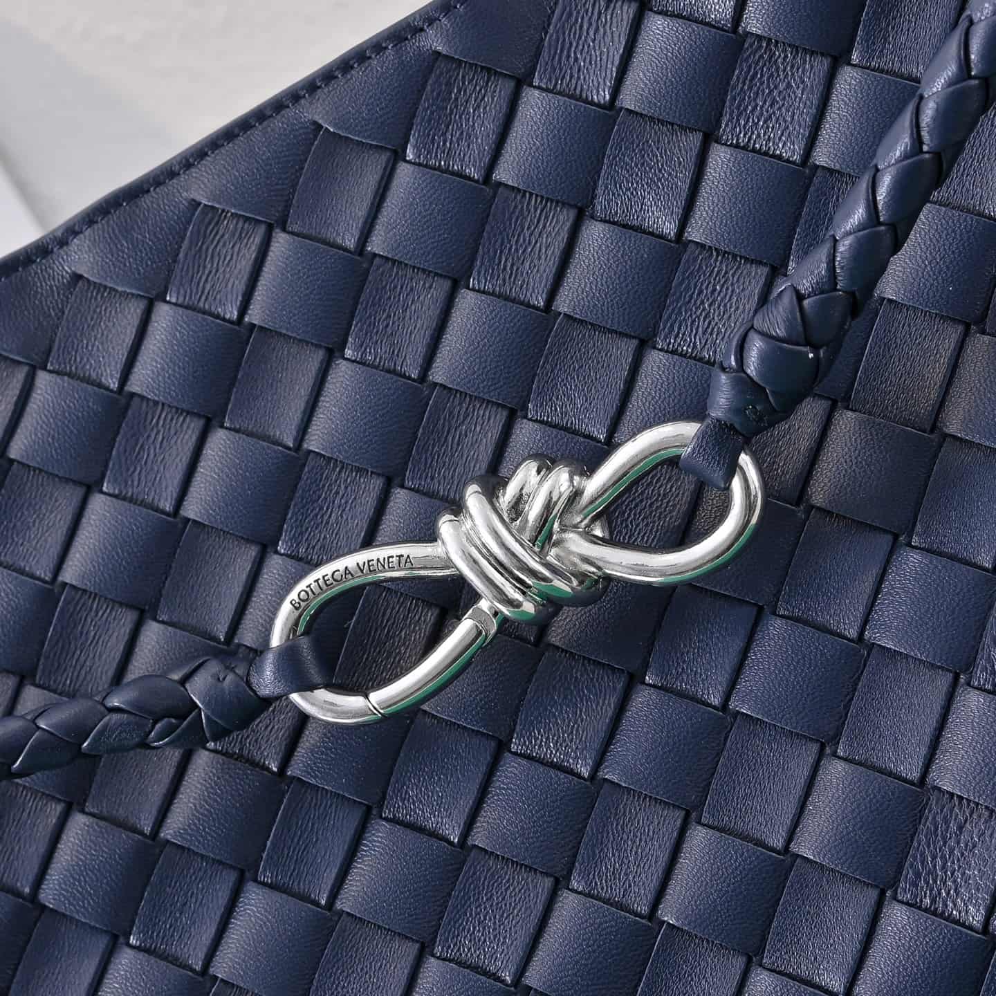 BV Andiamo Large Top handle bag Dark Blue Silver Metal High