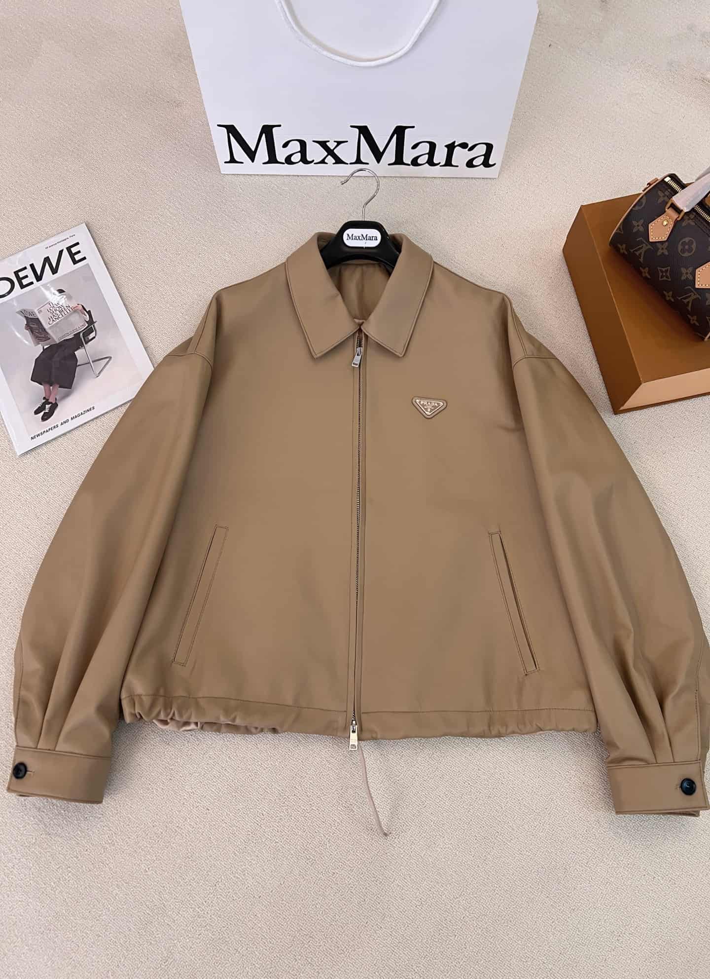 Prada Light Beige Nappa Leather Blouson Jacket
