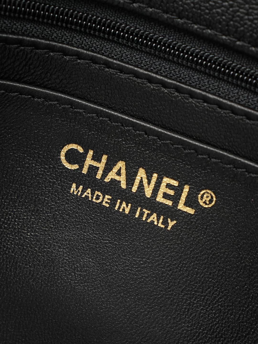 Chanel FLAP BAG WITH TOP HANDLE AS2431 Calfskin & Gold-Tone Metal Black A