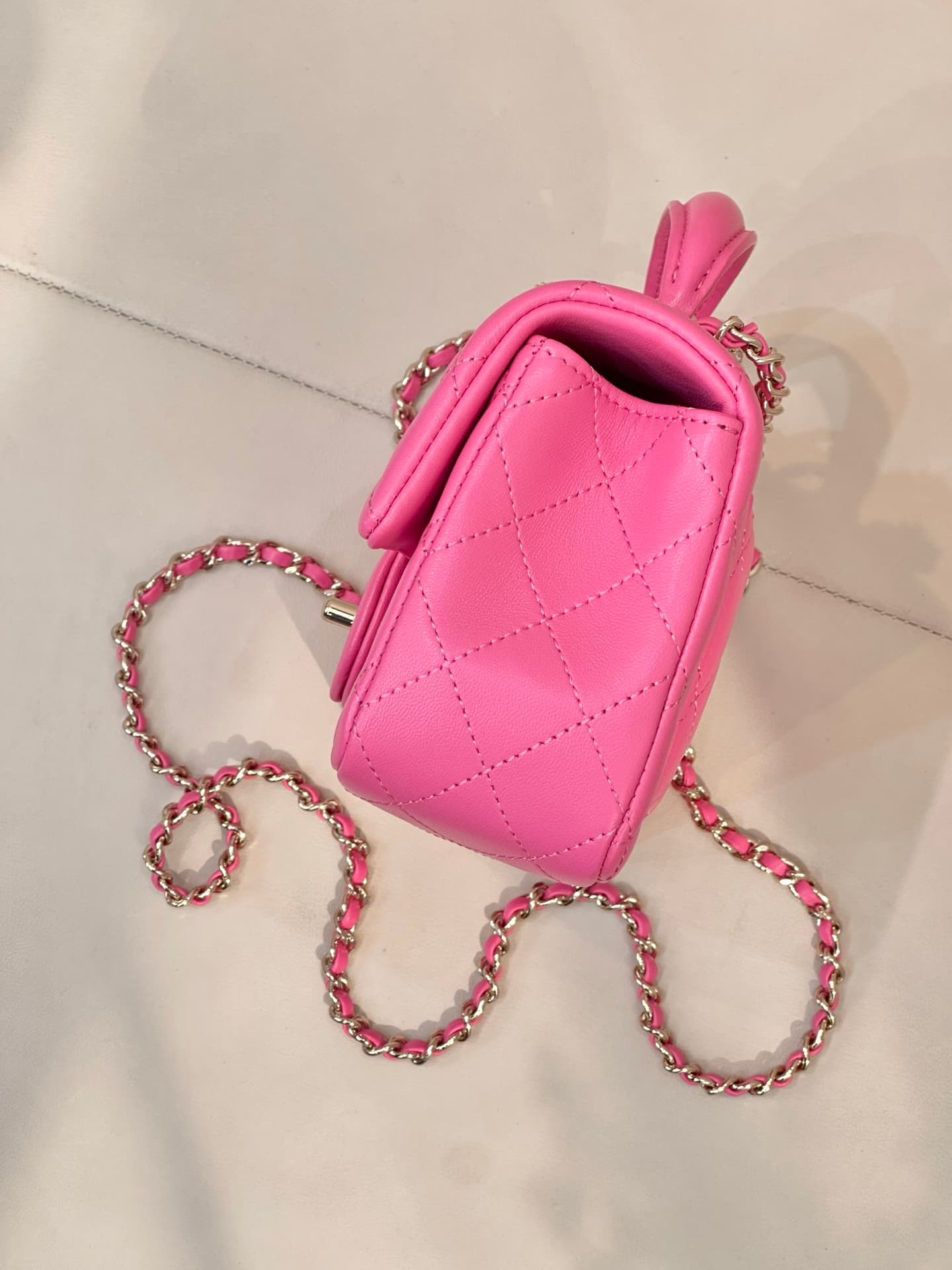 Chanel Mini Classic Handbag Lambskin Strass & Gold-Tone Metal AS2431 rose red TOP