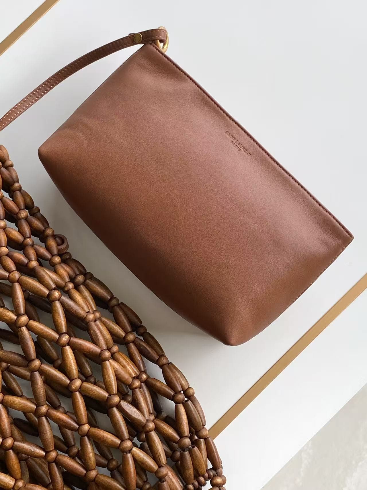 Saint Laurent ICARE medium in wood beads LIGHT WOOD AND BRICK 862071 High
