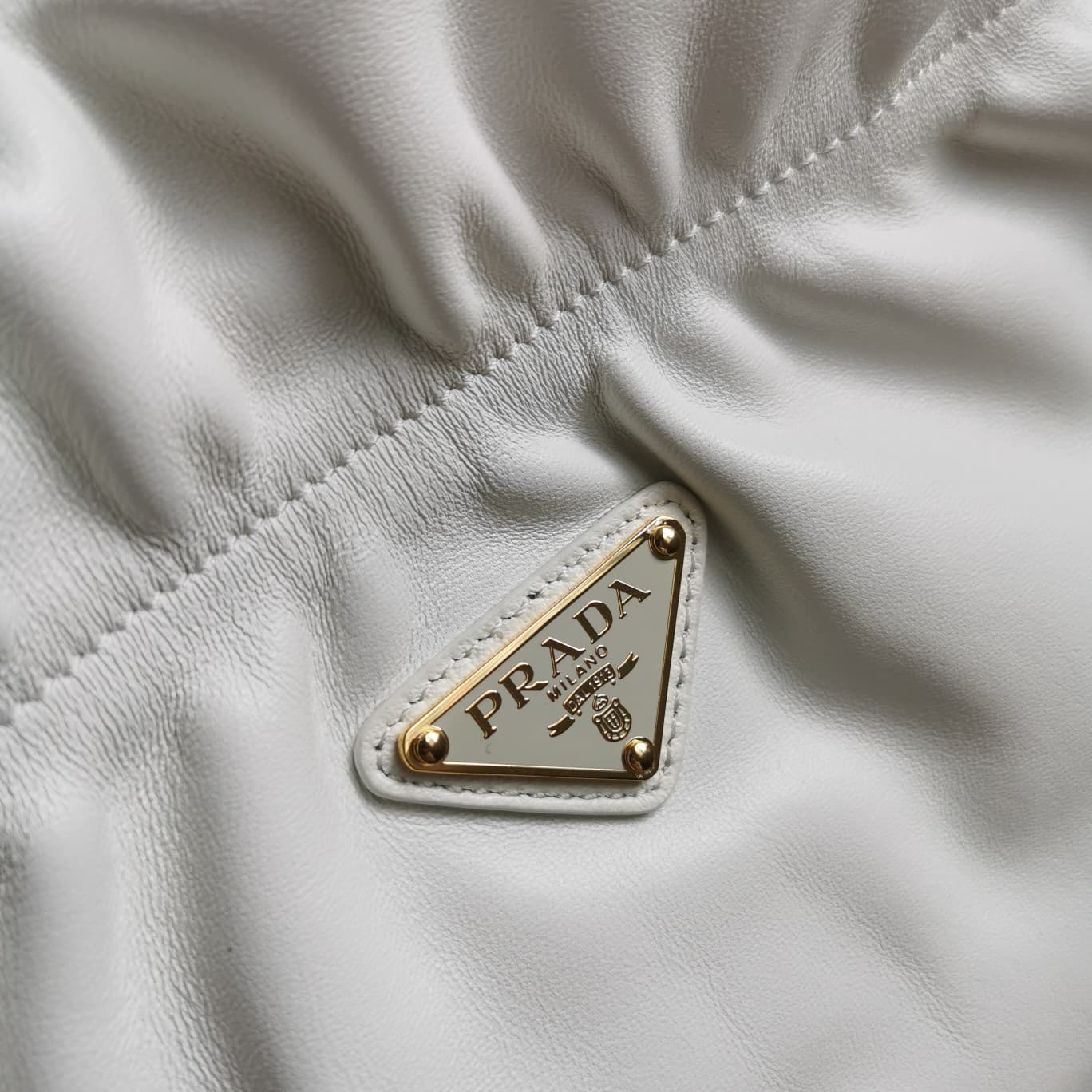 Prada Nappa Drawstring Tote Bag Lambskin White 1BG541 High