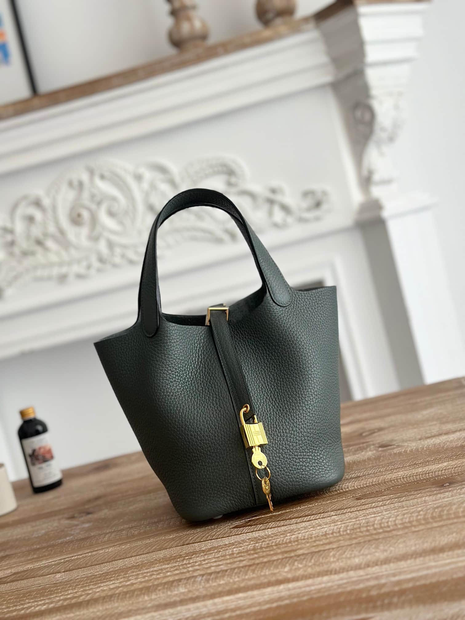 Hermès Picotin Lock 18 Bucket Bag TC Leather Silver/Gold Metal Vert Amande Wax High